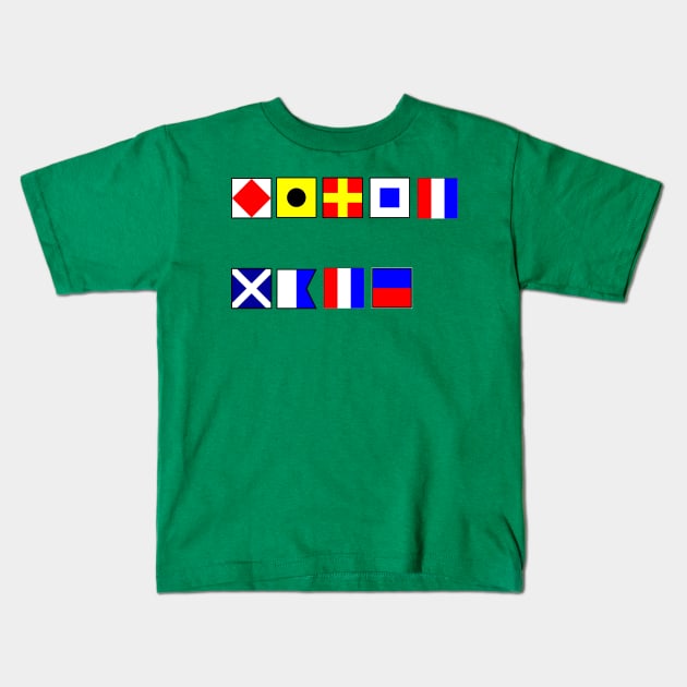 FIRST MATE SPELT OUT IN NAUTICAL FLAGS Kids T-Shirt by sailorsam1805